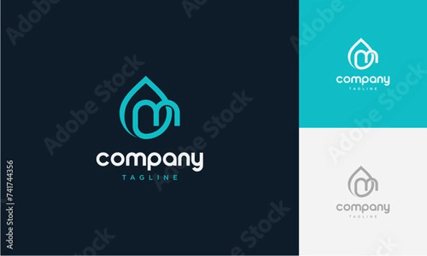 Fototapeta Water Drop Letter M lowercase initial Logo,Flat Vector Logo Design Ideas Template Element,creative shape abstract with drop water monogram logo