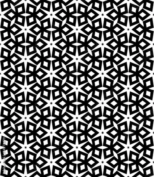 Fototapeta Black and white seamless abstract pattern. Background and backdrop. Grayscale ornamental design. Mosaic ornaments. Vector graphic illustration. EPS10.
