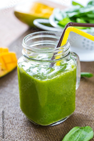 Obraz Mango with Banana and Spinach smoothie