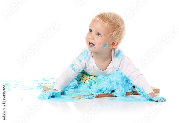 Obraz Baby smashing cake