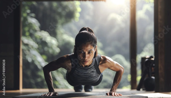 Obraz Mujer haciendo flexiones