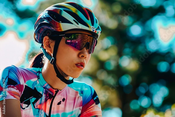 Obraz Jeune cycliste avec casque de protection et lunettes