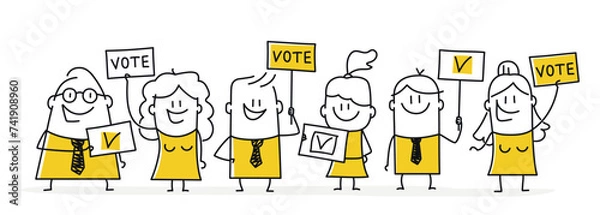 Obraz Stick figures holding posters calling to vote