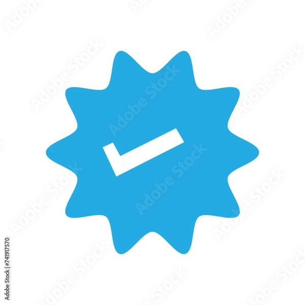 Fototapeta Blue tick - symbol of certification and verification on social media and social network. Verified and certified official account and profile. Vector illustration. Eps file 511.