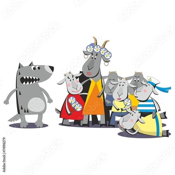 Obraz Wolf and seven goats 07