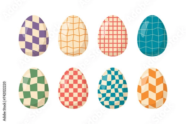 Obraz Easter eggs with retro distorted 70s style checkerboard pattern set