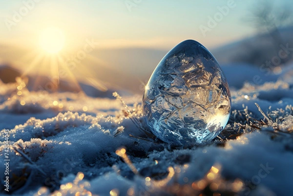 Obraz A Clear Glass Egg-Shaped Object in Snow