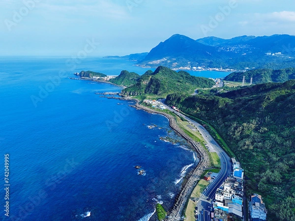 Obraz Aerial view of the coastal highway in the northeast corner of Taiwan.