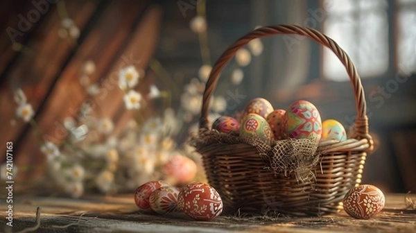 Obraz Immerse yourself in the joyful spirit of Easter with a delightful egg hunt and vibrant celebrations in a blooming spring garden.