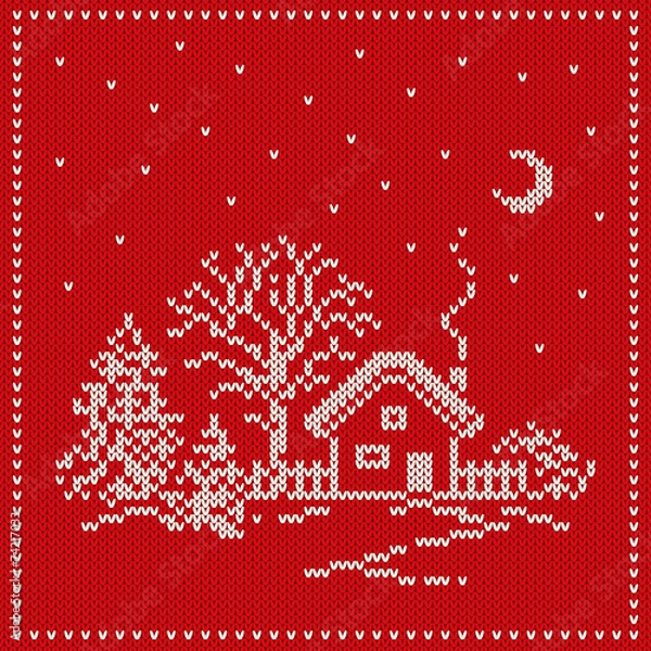 Fototapeta Christmas Knitted Background. Seamless Pattern