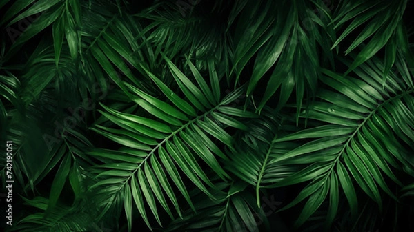 Fototapeta closeup nature view of green leaf and palms background 