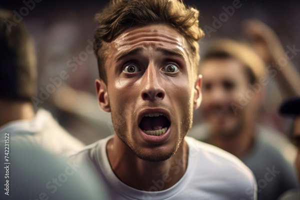 Fototapeta Close-Up View Surprised old male Soccer fans with white colors