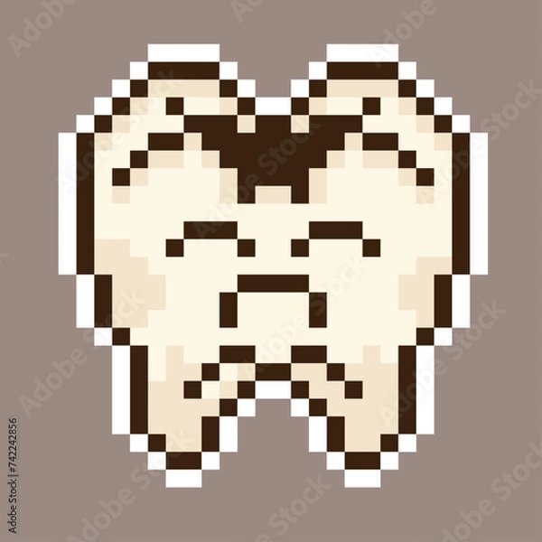 Obraz Damaged tooth,sticker, pixel art,Caries,Hygiene, vectorized pixel art.