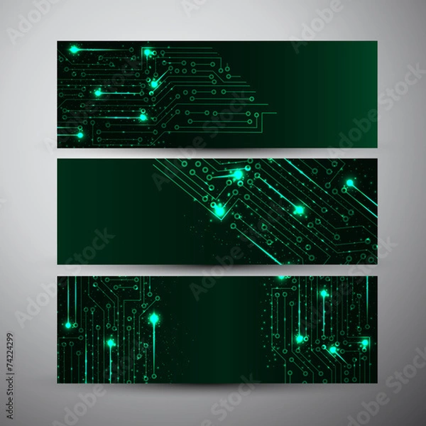 Obraz Vector banners set with Abstract green lights technology