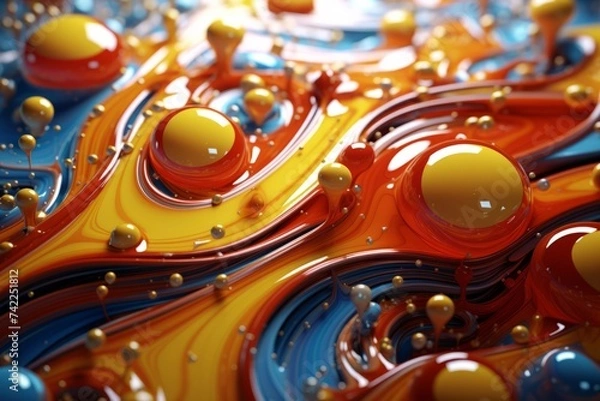 Fototapeta Abstract background with oil paint splashes and bubbles