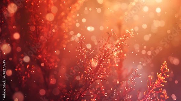 Fototapeta Red bokeh background with a plant theme.