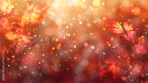 Fototapeta Red bokeh background with a plant theme.