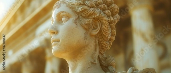 Fototapeta An ancient statue of a goddess standing near the temple. Generated AI