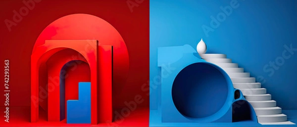 Fototapeta Illustration on the theme of art and space, volumes and color. Generated AI