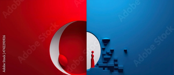 Fototapeta Illustration on the theme of volume and space, art and exhibitions. Generated AI