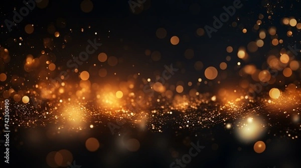 Fototapeta Dark abstract background with golden waves and particles