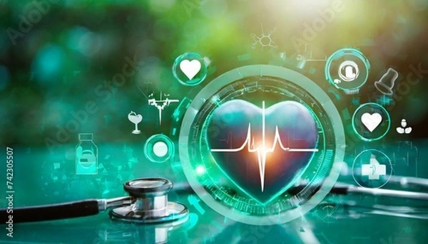 Obraz Medical technology and healthcare treatment to diagnose heart disorder and disease of cardiovascular system, Ai Generate 