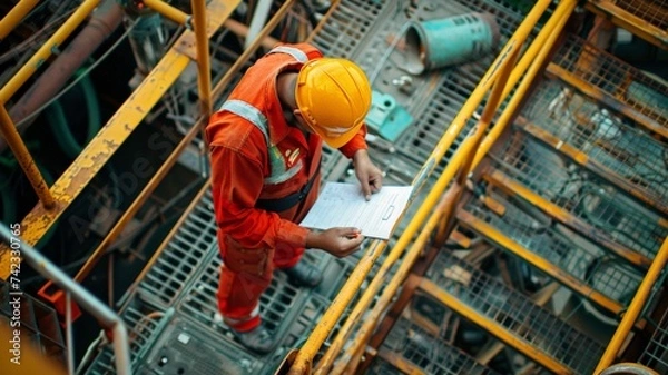 Fototapeta safety officer is writing and check on checklist document during safety audit