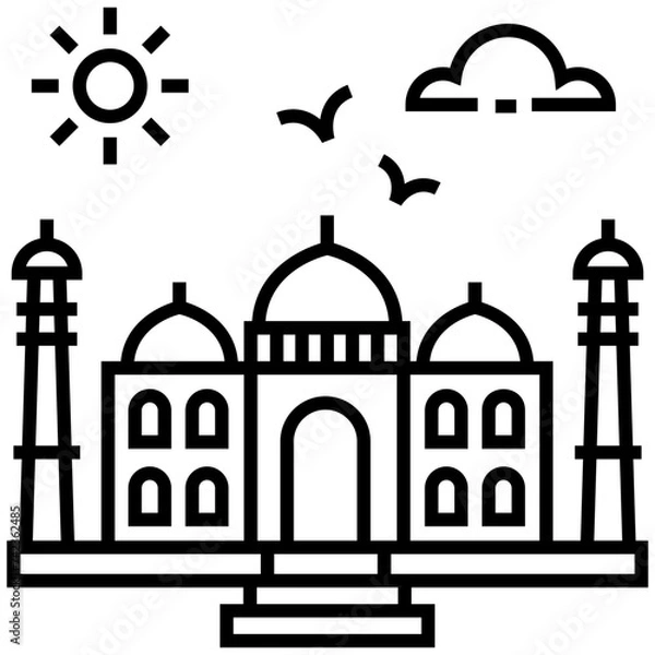 Fototapeta Taj mahal architecture line icon vector 