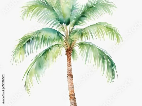 Fototapeta palmera en acuarela en fondo blanco
