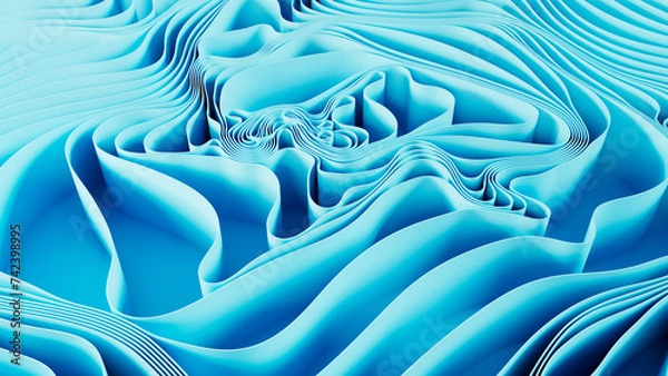 Obraz Abstract blue background with wavy lines. 3d rendering, 3d illustration.
