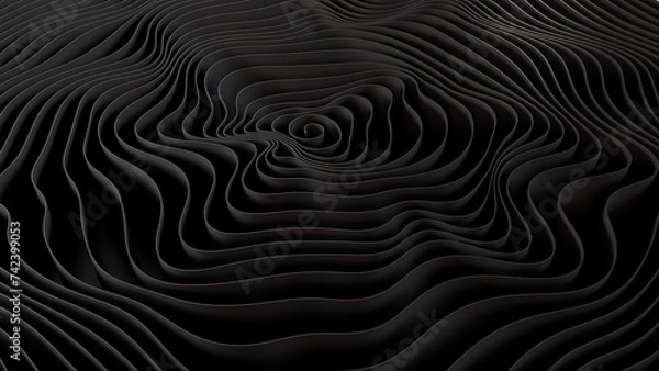 Obraz 3d rendering of black wavy background. Computer digital drawing.