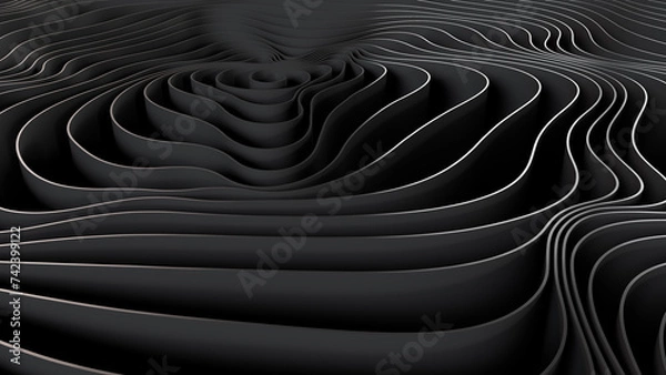 Obraz 3d rendering of black wavy background. Computer digital drawing.