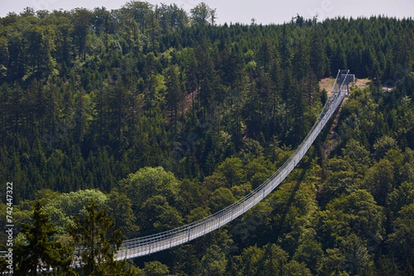 Fototapeta Skywalk, most wiszący w Hesji, Willingen, Upland - dwa tygodnie przed otwarciem w 2023 r. - wycieczka
