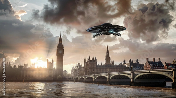 Obraz London sunset with ufo