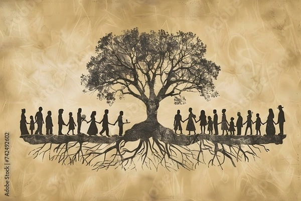 Obraz Genealogy chart depicting lineage through symbolic tree branches and generations connected. Concept Family Tree, Symbolic Branches, Lineage, Generations, Genealogy Chart