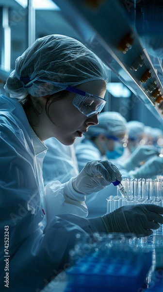 Fototapeta Laboratory technicians working with test tubes medical research in progress