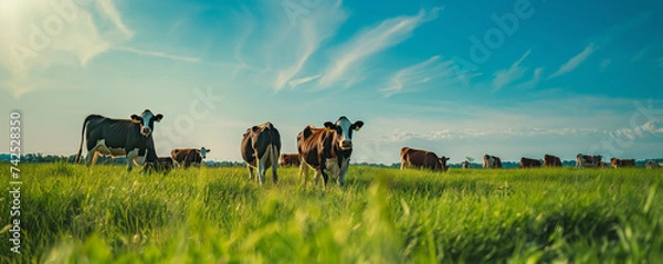 Fototapeta cows on a farm on a sunny day, banner