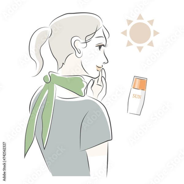 Obraz 日焼け止めを塗る女性のイラストセット（グリーン）