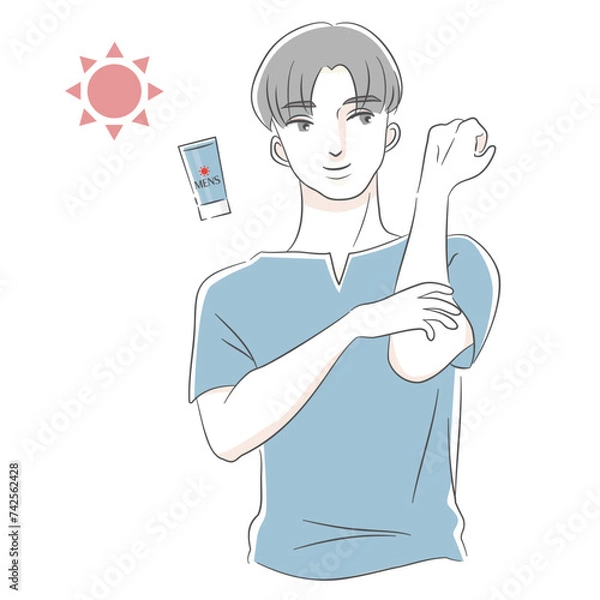 Obraz メンズ日焼け止めを塗る男性のイラストセット（ブルー）