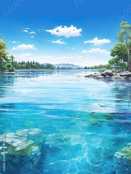 Fototapeta Crystal Clear Spring Lagoons Panoramic Landscape Print - Lagoon View Surreal Scenic Prints
