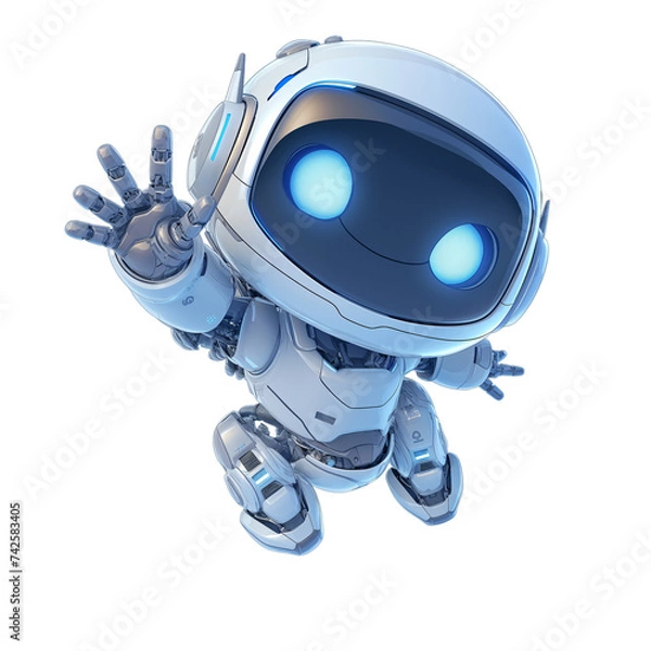 Fototapeta Happy cute robot on transparent background, friendly and cheerful robot. Friendly mini robot. PNG image. Generative AI