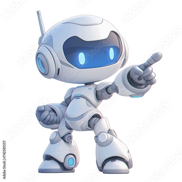 Fototapeta Happy cute robot on transparent background, friendly and cheerful robot. Friendly mini robot. PNG image. Generative AI