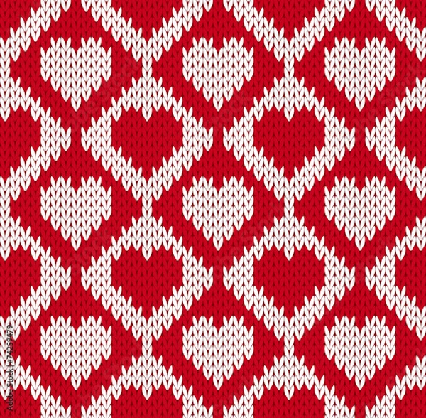 Fototapeta Seamless knitted pattern with hearts
