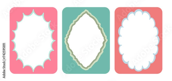Fototapeta Hand drawn retro colorful  frames set. Vintage doodle text box.  Vector illustration on transparent background