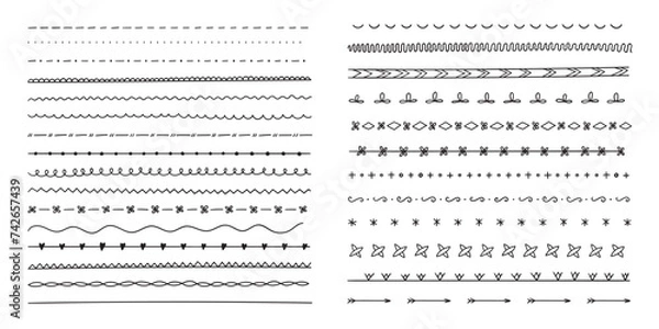 Obraz Hand drawn simple decorative lines set. Dividers vector set isolated.