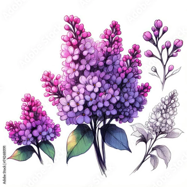 Fototapeta Floral Masterpiece: Artistic Interpretation of Lilac in Sketch