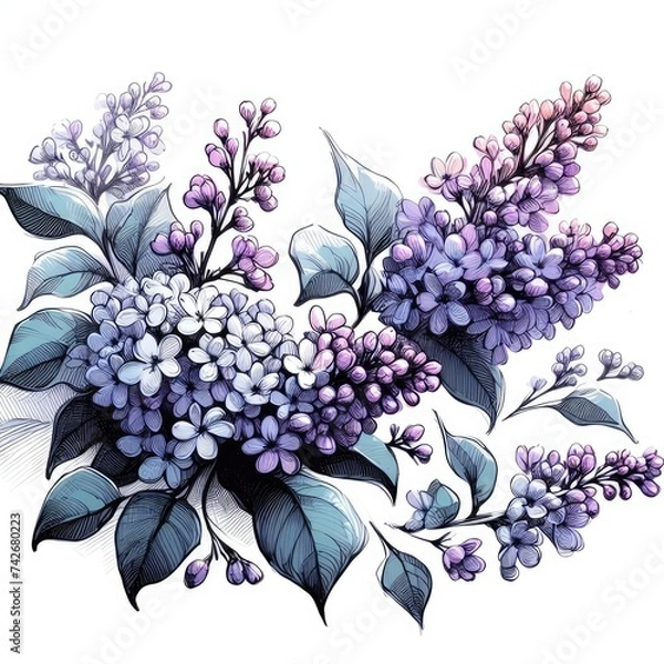 Fototapeta Sketching Serenity: A Peaceful Composition of Lilac Blooms