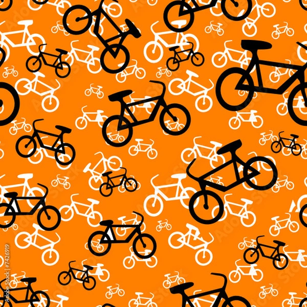 Fototapeta Seamless bicycle pattern - orange design