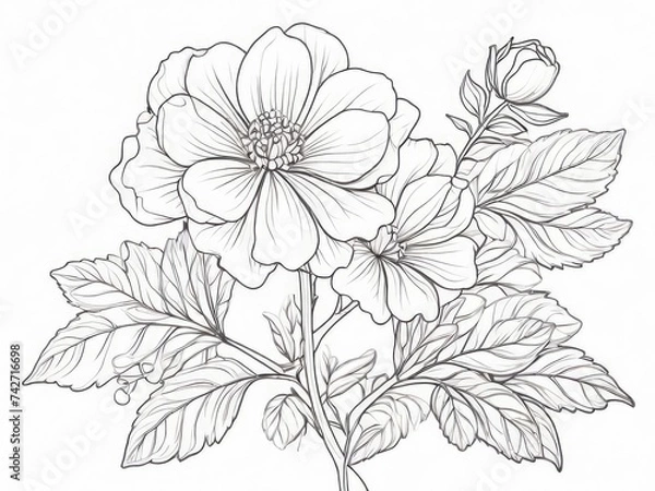 Fototapeta tree branch line floral hand-drawn sketch