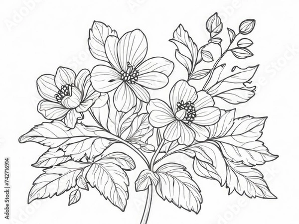 Fototapeta tree branch line floral hand-drawn sketch